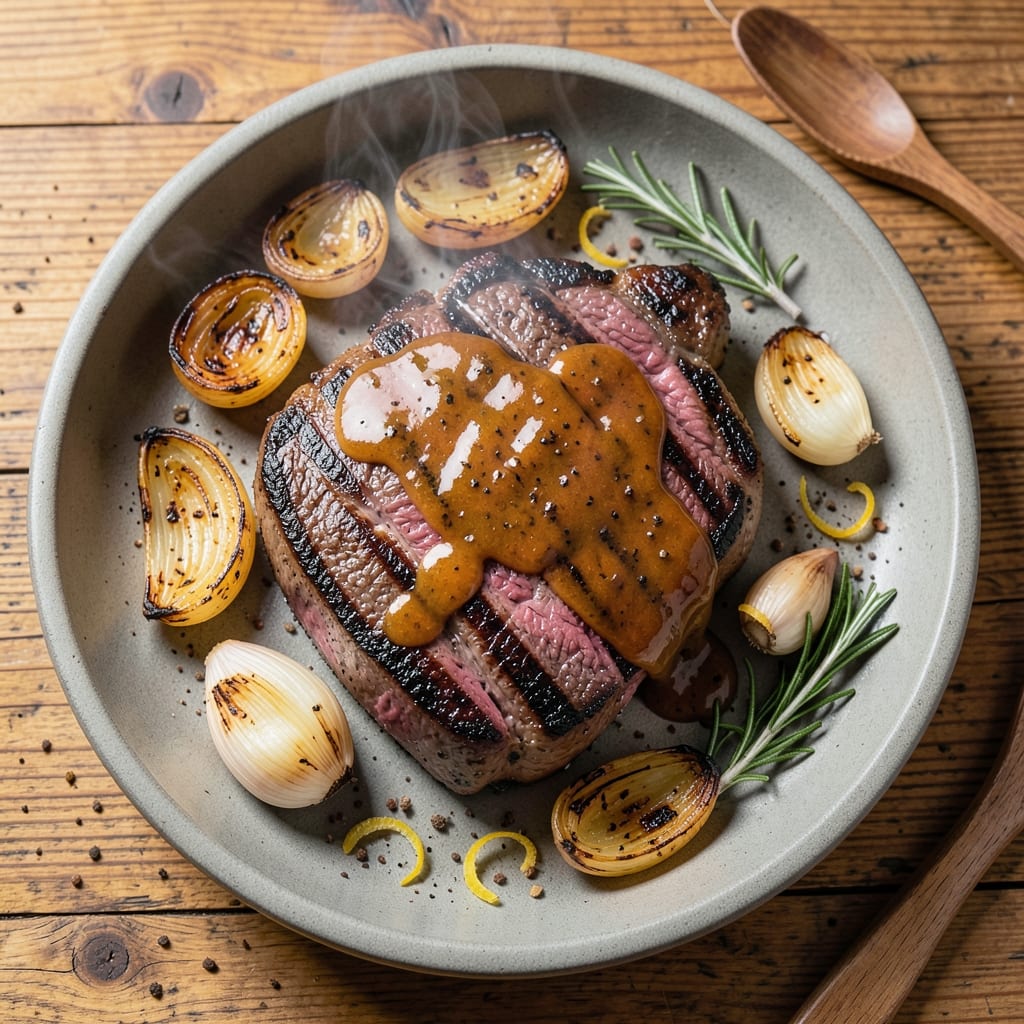 BBQ Beef Recipe Ideas: Smoky Dry-Rub Ribeye with Charred Onion Jam