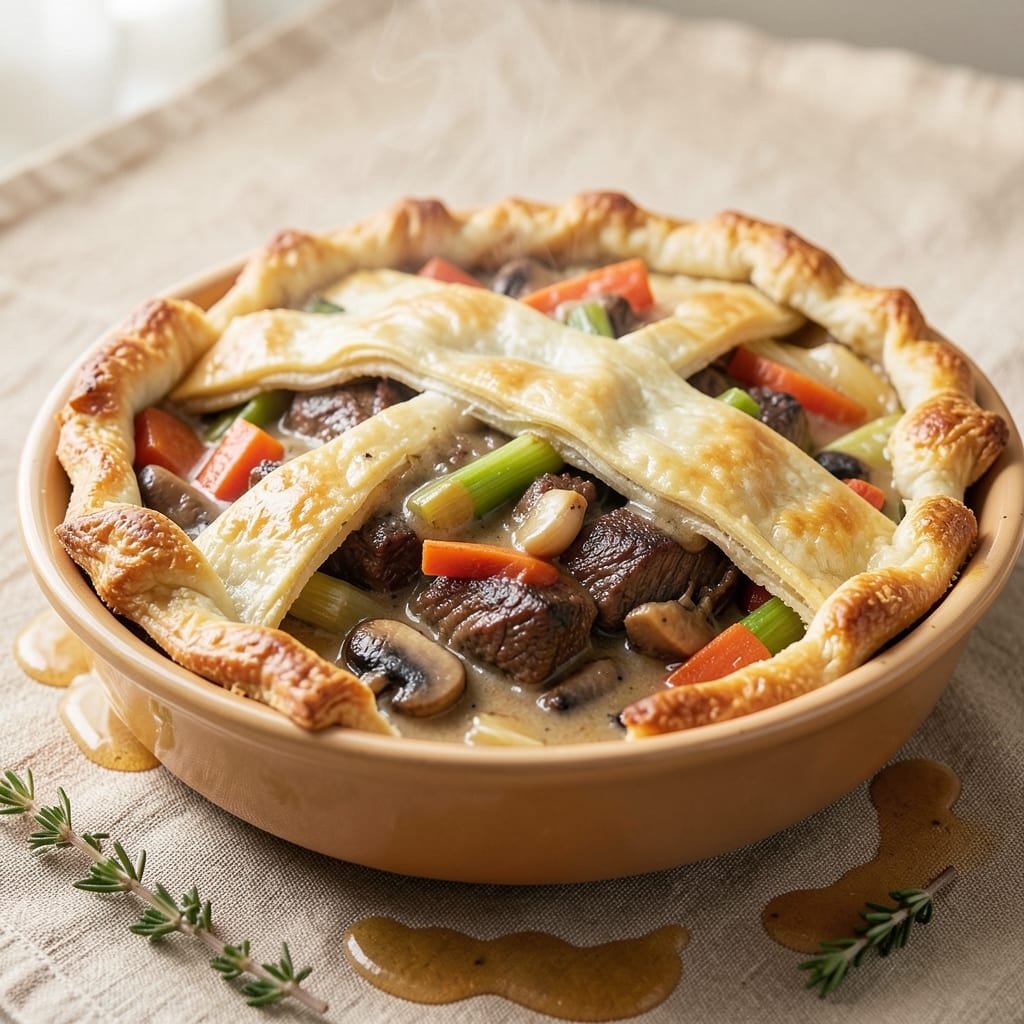 Banquet Beef Pot Pie Recipe: Flaky Pastry Hugs Savory Meat and Veggies