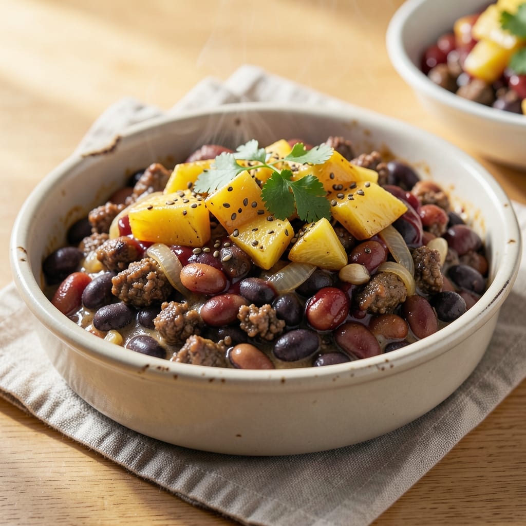 Baked Beans with Ground Beef and Pineapple Recipe: Sweet-Spiced One-Pot Heartiness