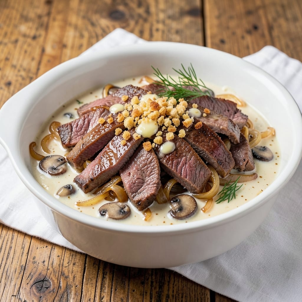 Authentic Beef Stroganoff Recipe From Scratch: Smooth Mushroom Sauce Over Tender Beef Ribbons